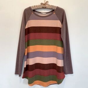 REB J Striped Long Sleeve Oversized Raglan Top